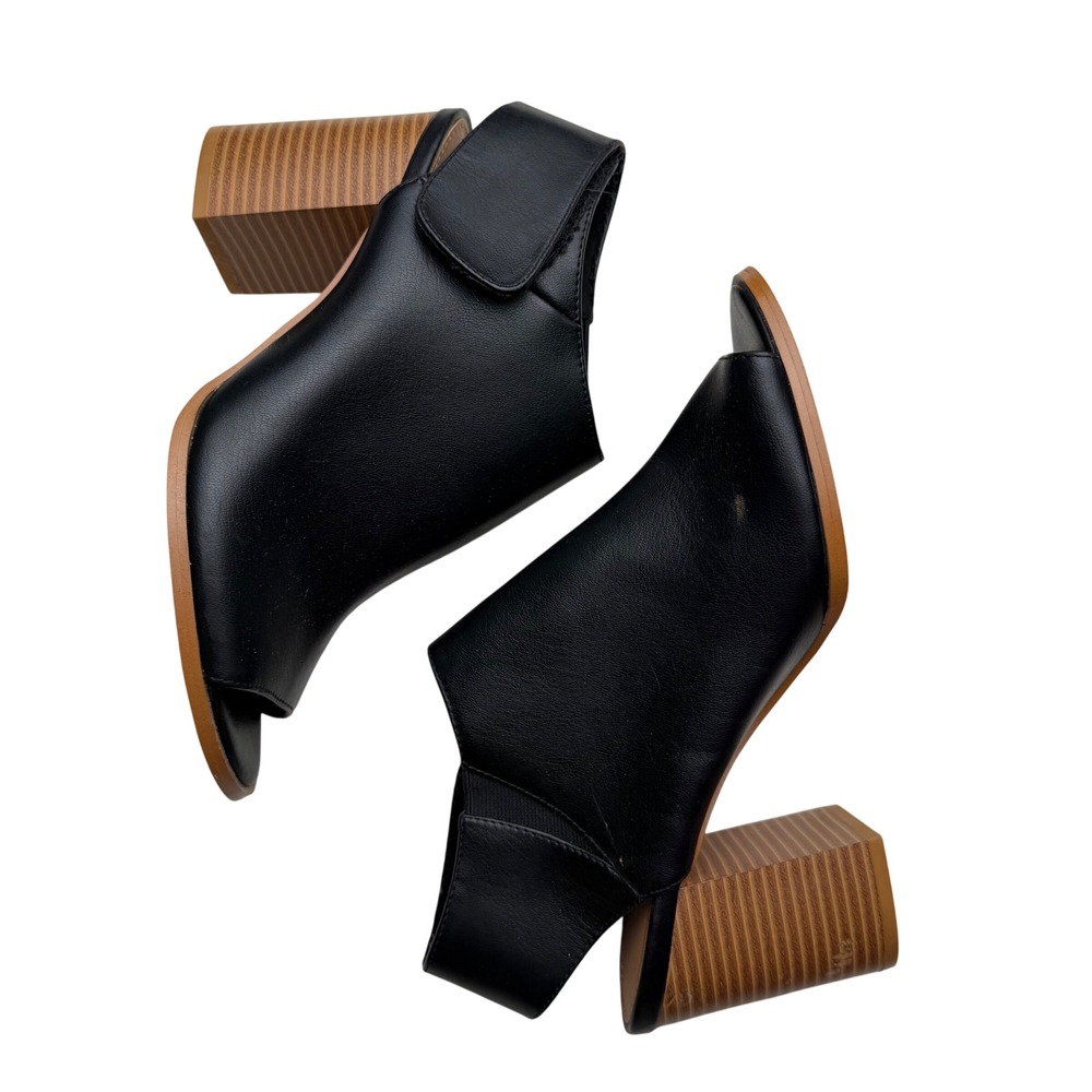 J Jess Peep Toe Booties Black Wood Block Heel Slingback Boho Minimalist Size 9